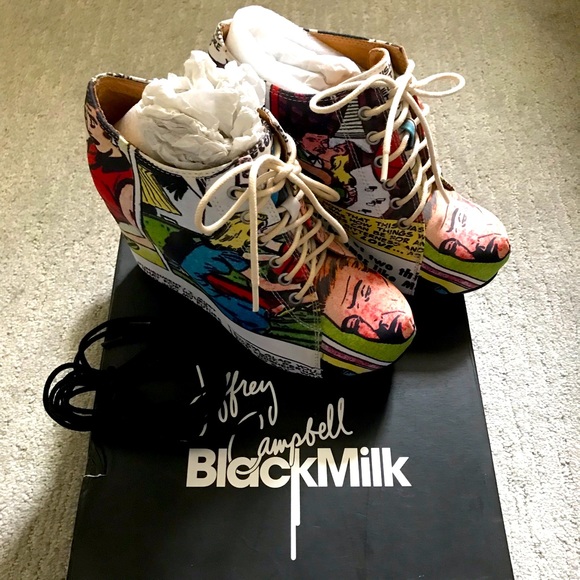 BNIB Jeffrey Campbell x Black Milk ‘Sick of Men’ 99 Tie Lace-Up Wedges / Size 7 - Picture 2 of 12